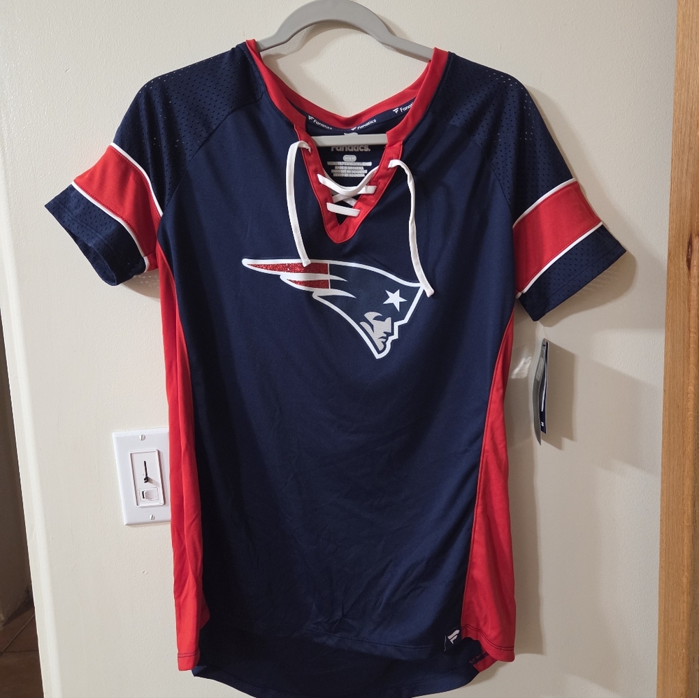 Fanatics NFL Patriots Edelman Navy and Red Jersey with Lace-Up